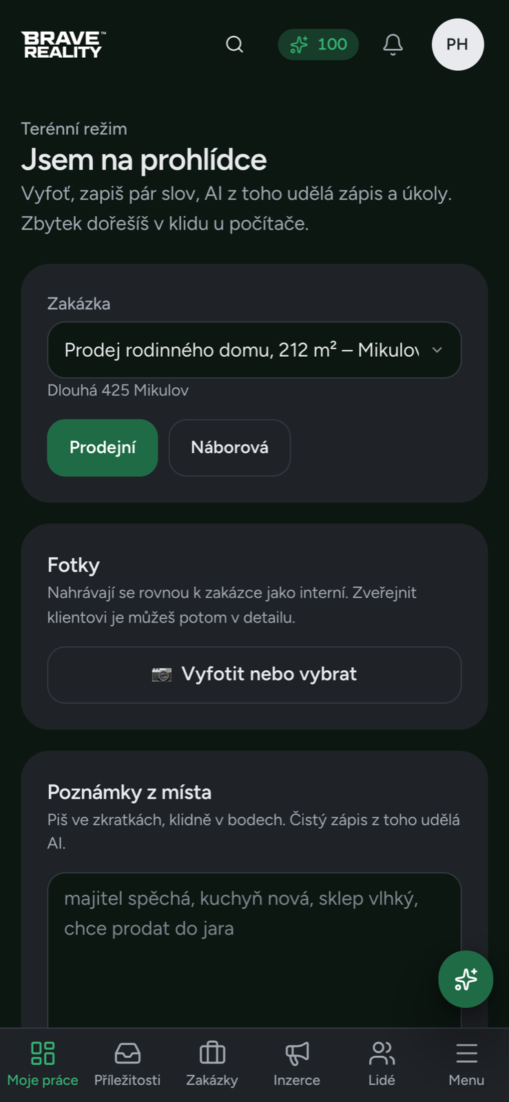 Režim Jsem na prohlídce na telefonu