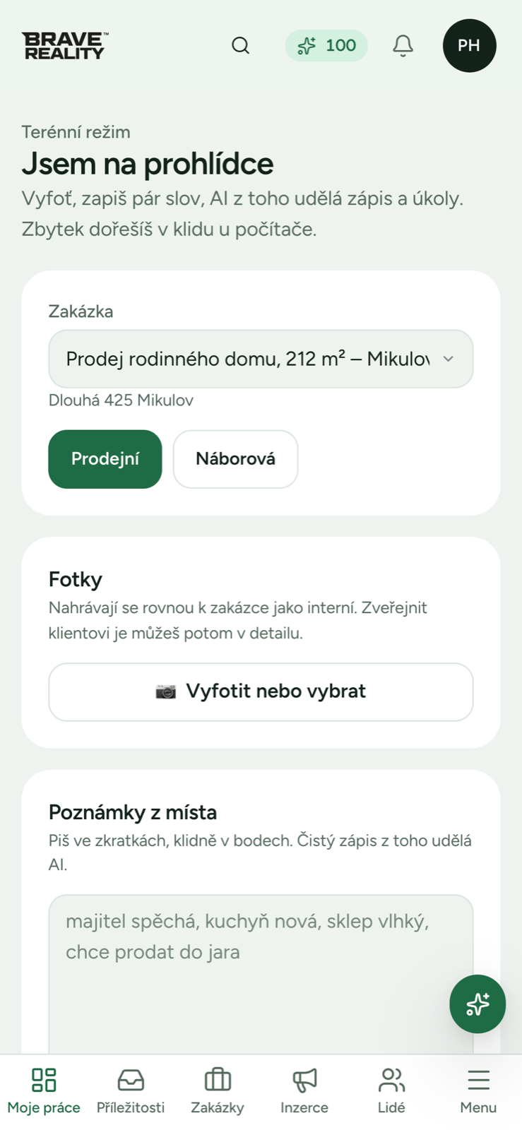 Režim Jsem na prohlídce na telefonu